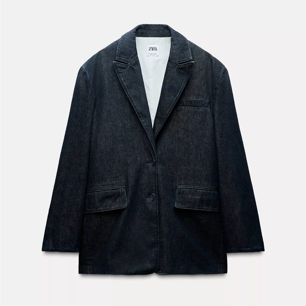 Zara Dark Denim Blazer Jacket - Black